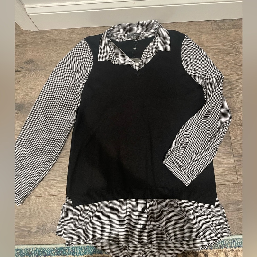 Adrianna Papell Black and White Houndstooth Sweater